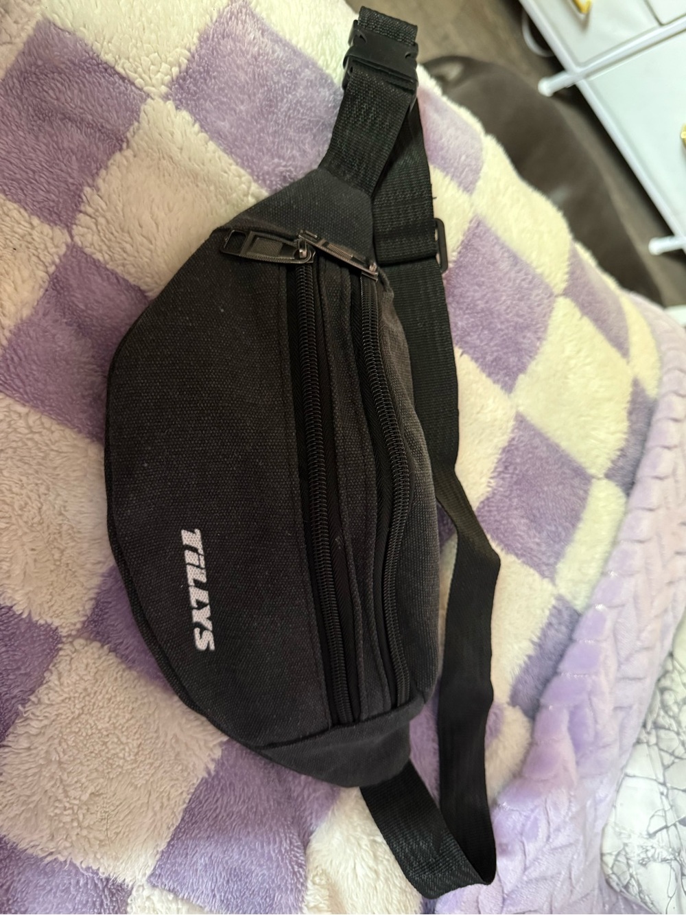 Tilly's Black Canvas Belt Bag with White Logo